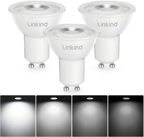 Linkind GU10 LED Bulbs Dimmable, Daylight 5000K, 5.7W(Equivalent 75W), Dimmable GU10 LED Bulbs, 660LM, 110° Beam Angle,50MM, CRI 80+, Energy Saving Light Bulbs for Ceiling Kitchen,Pack of 3