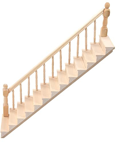 TOPINCN Miniature Dollhouse Stair, Doll House Stairs Mini Wooden 1/12 Scale Glossy Rounded Corners for Crafts for Birthday Gift (left armrest)
