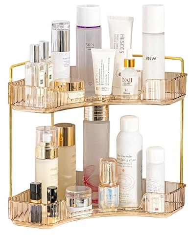 Make up Organizer, Kosmetik Organizer, Beauty Organizer, Hautpflege Organizer für Bad Schminktisch (2 Schichten, Bernstein)
