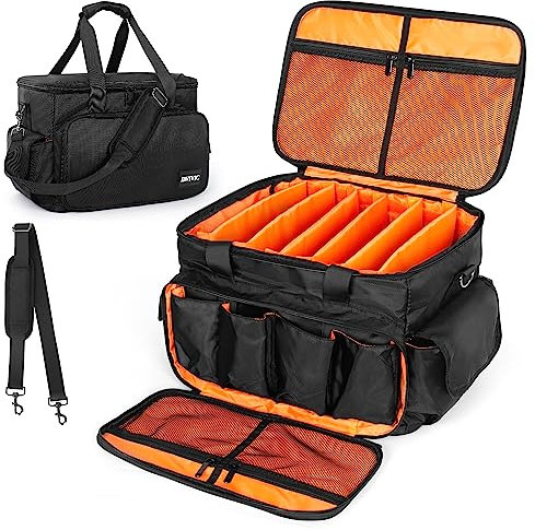 BQKOZFIN DJ Cable File Bag,1680D Nylon DJ Equipment Gig Bag with Detachable Dividers & Padded Bottom, Travel DJ Wire Bag for Professional DJ Gear, Musical Instrument & Accessories, Orange (Medium)