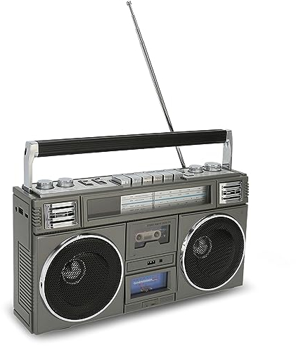 Boombox Stéréo Portable, Enregistreur Bluetooth Rétro, Prise en Charge de la Carte Mémoire, Disque U, Charge USB, avec Lumières de Rythme Cool, Télécommande