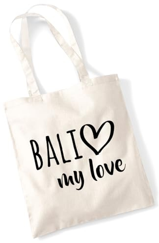 Huuraa Jutebeutel Bali my love Geschenk | Baumwollbeutel 10 Liter Stoffbeutel Beutel aus Baumwolle Tasche Geschenkidee Einkaufstasche Langen Henkel