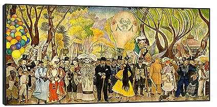 EVANEM Berühmte Diego Rivera Wandbilder Bilder. Moderne Leinwandbilder Sonntagnachmittag im Alameda-Park. Berühmte Ölgemälde-Reproduktion für Wohnkultur 70x140cm Schwarzer Rahmen