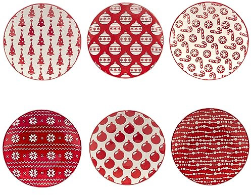 Certified International Peppermint Candy - Platos para almuerzo/canapé de 6 pulgadas, juego de 6 diseños surtidos, multicolor