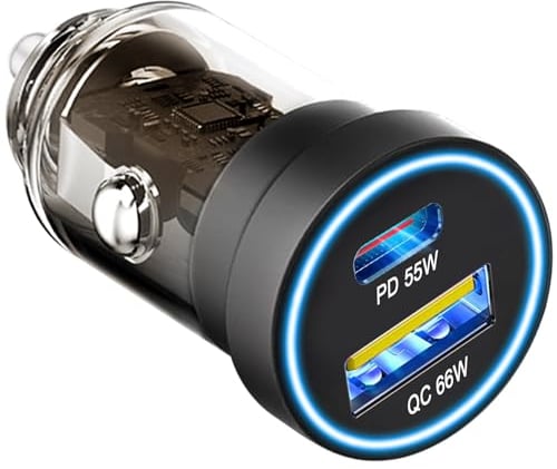 USB C Car Charger Adapter, 121W [PD55W & QC66W] 12V Car Cigarette Lighter USB Charger Socket Adapter 2 Port Fast Charge for iPhone 16 Pro Max 15 Samsung Galaxy S25 iPad MacBook
