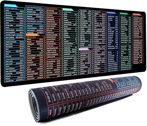 Quick Key XXL Mouse Pad with AI PS Shortcut,Super Thick Waterproof Large Gaming Mousepad with Stitched Edge,Adobe&Office Software Shortcut Non-Slip Base Mouse Keyboard Mat 800X400X4mm