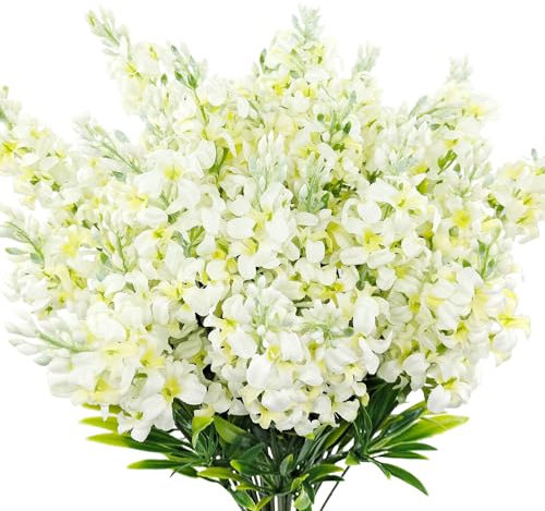 CORVYUC Künstliche Flieder Blumen, Kunstseide, Kunstkunststoff, Blumenarrangement für Zuhause, Innen- und Außenbereich, Garten, Hochzeitsstrauß, DIY, Tischdekoration, Vasendekorationen (weiß), 5 Stück