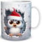TRIOSK 3d Illusion Tasse Weihnachten mit Eulen Weihnachtsmotiv Eule bricht durch Becher Eulenmotiv Geschenk lustig für Eulenliebhaber, Keramik, 330ml