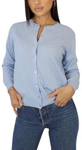 Gilet en Cachemire pour Femme - Fabriqué en Italie (FR/ES, Alpha/Lettres, M, Taille Normale, Taille Normale, Bleu Ciel)