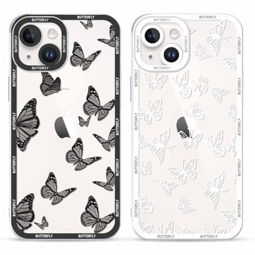 Yoedge 2 Pack Cute Transparent Print Suitable for iPhone 13 mini 5.4 Inch Phone Case, Butterfly Aesthetic Pattern Shell Soft Silicone Shock-Absorbing Cover, Suitable for Women and Girls