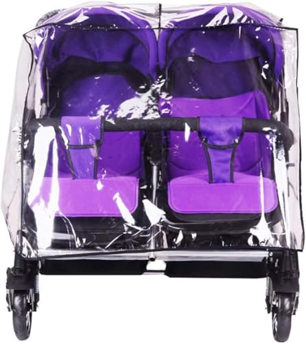 Regenschutz für Kinderwagen, doppelt, Regenschutz, aus EVA, transparent, Regencape für Kinderwagen mit Zwillingen, nebeneinander, Regenschutz, wasserdicht, Regen- und Windschutz für Kinderwagen