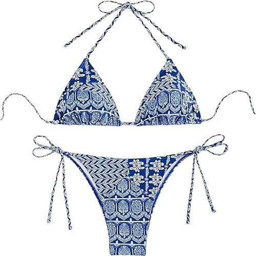 THSCWY Damen Bikini Sets Floral Print High Waisted Badeanzüge Zweiteilige Badeanzüge Sexy Dreieck Halter Krawatte String Bikinis S