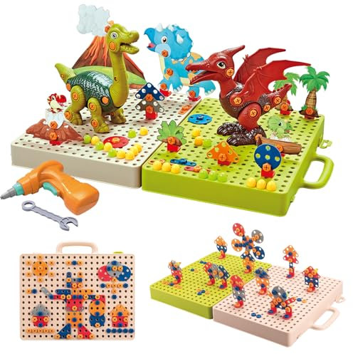 Mosaique Enfant Jeux 3 4 5 Ans,212Pcs Kit Mosaique PuzzleJeu Construction avec Perceuse Visseuse Et 3D Puzzle Dinosaure Jeux Loisir Créatif pour 3 4 5 Ans Garcon Fille