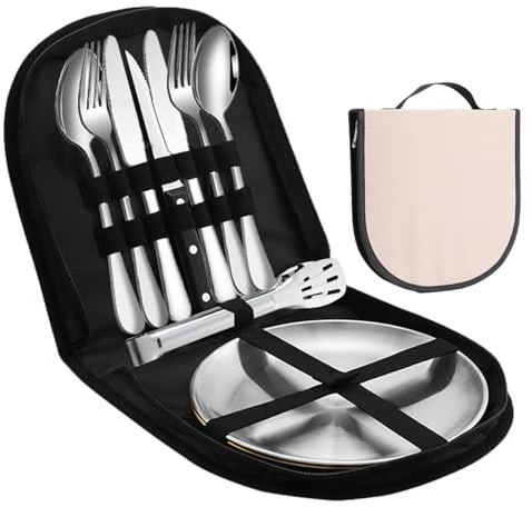 Camping Utensil Storage Bag - Large Waterproof 600D Oxford Camping Tableware Storage Bag,Camping Utensils Set, Lightweight Portable Flatware Storage Pouch for Forks, Spoons Dinner Plates
