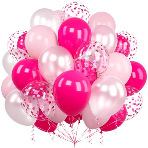 Ousuga Palloncini Rosa Caldo, 60 Pezzi 12 Pollici Rosa Pastello Caldo Perlato Rosa Coriandoli Palloncini per Ragazze Donne Feste Compleanno Matrimoni Battesimo Baby Shower Anniversario Decorazioni