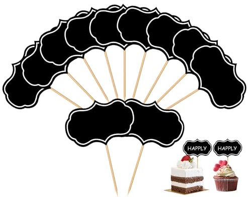 THKO Buffet Schilder, 50 Schwarze Kleine Tafeln zum Beschriften + 1 Weißer Permanentmarker, Schilder zum Beschriften Lebensmittel Etiketten, Dekoration Beschreibbare Mini Kreidetafel
