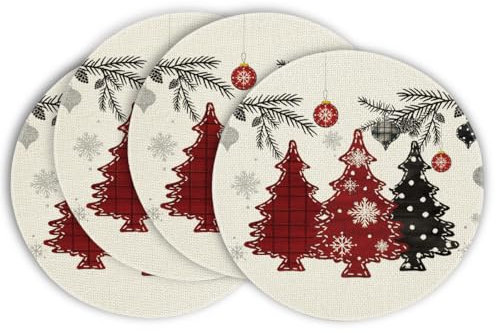 Artoid Mode Set di 4 tovagliette rotonde in pino rosso, 37 cm, decorazione natalizia