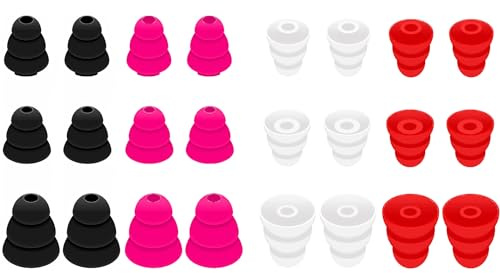 Earbuds Tips 12 Pairs Replacement Triple Flange Conical EarTips Earbuds Eartips for Most in-Ear Earphones (Sony/Beats/AKG/KZ etc.),S/M/L 12 Pairs, Black/White/Red/Pink (4314C)