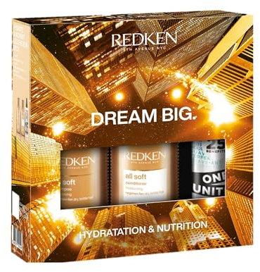 REDKEN - Geschenkset Weihnachten groß – trockenes Haar – spendet Feuchtigkeit & nährt – Shampoo, Conditioner & Spray mit mehreren Vorteilen One United – All Soft