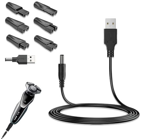 7 Pcs Shaver Charger, Razor USB Charging Lead with 6 Adapter Heads, Beard Trimmer Charging Cable Kit, Portable for Travel and Home Use