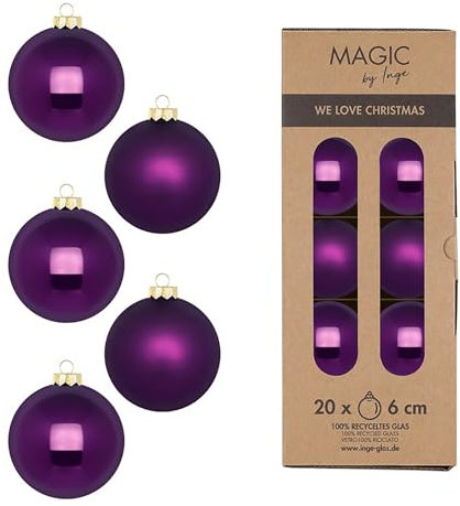 Weihnachtskugeln Glas 6cm 20 Stück - matt & glänzend - Christbaumkugeln Weihnachtsbaumkugeln für Weihnachten - Christbaumschmuck & Weihnachtsbaumschmuck Lila Purpur - Purple Symphony