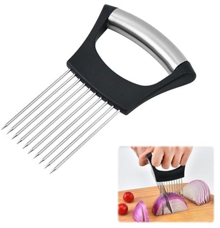 Onion Holder for Slicing, Stainless Steel Onion Holder, All-in-One Onion Cutter Onion Slicer, Dishwasher Tomato Slicer, Kitchen Tools & Gadgets for Onions Tomatoes Vegetable Avocados Eggs Meat