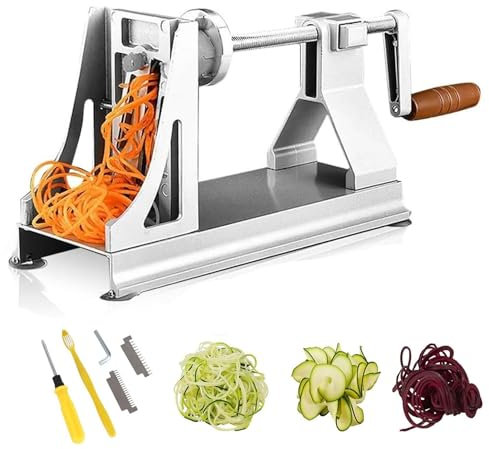 QUTBAG Râpe à Fromage rotative, trancheuse à légumes Manuelle avec 3 Lames en Acier Inoxydable, Machine à Couper Les Pommes de Terre pour Cuisine Domestique, pour Pommes Terre, concombres, Carottes