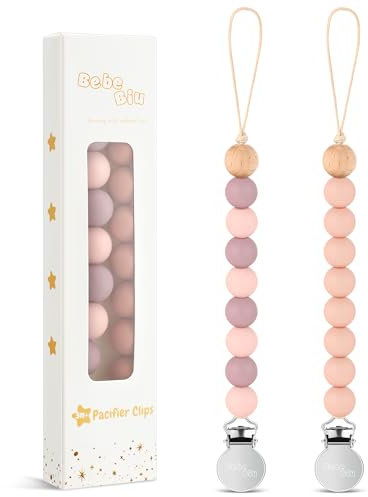 BeBeBiu Schnullerkette, Schnullerkette Junge, Schnullerkette Mädchen, Schnullerkette Silikon, Trinkbecher Halteriemen für Kinderwagen/Babytrage/Autositz, Schnullerband, 2er-Pack (Mauve/Muted)