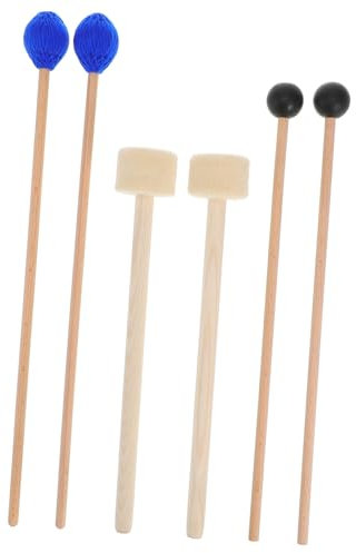 GLSTOY Juego De 6 Mazos Para Percusión De Madera, Incluyendo Mazas De Bombo, Timbal y Campana, Baquetas De Fieltro Resistentes, Para Práctica Musical y Presentaciones