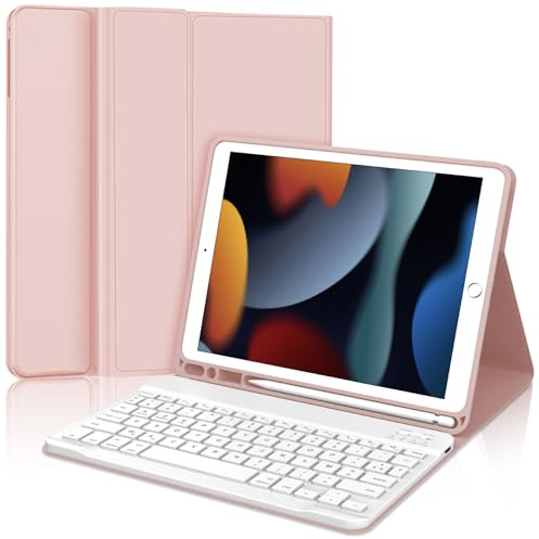 WINCHKING Clavier pour iPad 10,2 Pouces (9ème 2021 / 8ème 2020 / 7ème 2019), AZERTY Français Détachable Bluetooth Keyboard pour iPad 9 ème avec Étui de Protection en TPU Or Rose