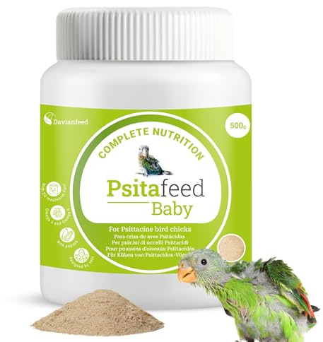 Papageienaufzuchtfutter 500g - Nährstoffreiche Aufzuchtpapageienfutter für Aras, Agaporniden, Nymphensittiche, Kanarienvögel und Spatzen - Fördert Wachstum und Fortpflanzung - Psitafeed Baby