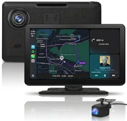 Hexinex Écran Tactile 9 CarPlay & Android Auto sans Fil avec Dashcam 4K + Caméra Arrière, GPS, Bluetooth, FM, AUX, Lien Miroir, Carte TF 64G