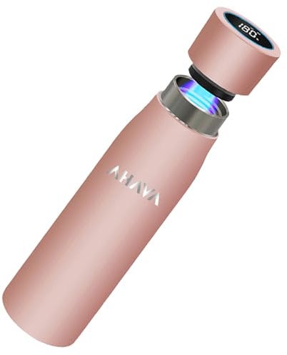AHAVA Self Cleaning UV Sterilizing Smart Water Bottle 750ml | 316 Superior Insulated Stainless Steel | 1 Year Warranty | Drink Reminders | Temperature Display | for Travel, Gym, School, Office (Pink)