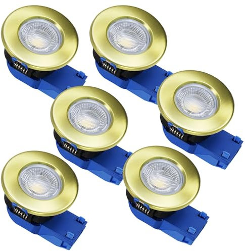 ELG Leuchten 6 x LED Einbaustrahler Dimmbar 240V,Gold,Einbauleuchten,Deckenspots,Downlight,7,5W,600-650LM,2800-4000K,IP54,68mm, Triac dimmbar