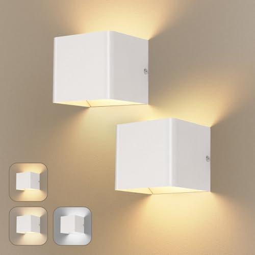 Dehobo Wandleuchte LED Innen - Matt Weiß Wandlampe Batterie USB Aufladbar 1.5W 3000K 4000K 6000K Dimmbare - Moderne Innen Wandbeleuchtung für Wohnzimmer Schlafzimmer Treppen Zuhause - 2 Stück