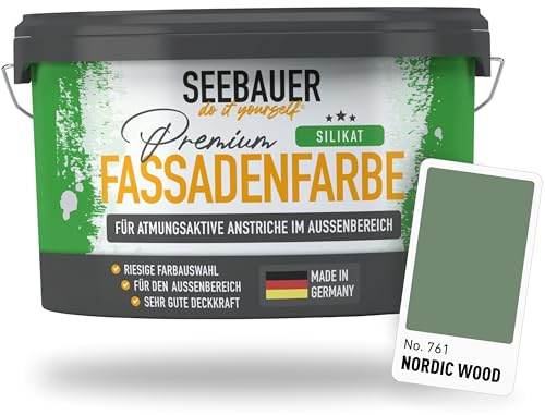 SEEBAUER diy Silikat-Fassadenfarbe Grün 2,5L für Außen (No. 761 Nordic Wood) Atmungsaktive Mineralfarbe für Fassaden - Geeignet für Putz, Mauerwerk und Beton