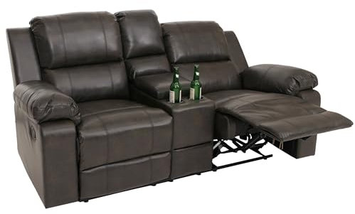 Mendler 2er Kinosessel HWC-H29, Relaxsessel Fernsehsessel Zweisitzer, Getränkehalter Soft Touch Kunstleder MVG - schwarz-braun