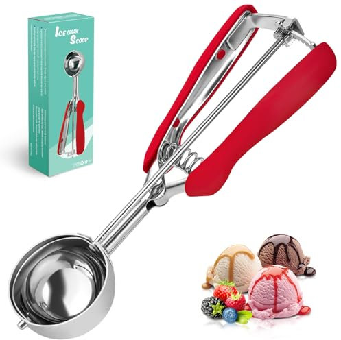 SPEENSUN Eisportionierer aus 304 Edelstahl mit Auslöser (23x5cm),eislöffel portionierer Poliert,Robust&Leicht für Eiscreme, Melonenkugeln,Kartoffelpüree,Teig,Kuchen,Spülmaschinenfest（rot）