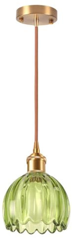DLGLOLIN Suspension en Verre Verte Fleur Vintage Laiton Doré Lustre Salon Moderne Éclairage de Plafond Art Déco Intérieure Suspendues Pour Salle à Manger Chambre Cuisine