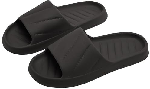 KODMNSW Badelatschen Damen Herren Leicht Badeschlappen Wolkenschuhe Slides Super Weich Badeschuhe Rutschfeste Hausschuhe Bequeme Dusch Schuhe für Paare G.r 37-43 Outlet Angebote Schwarz 43