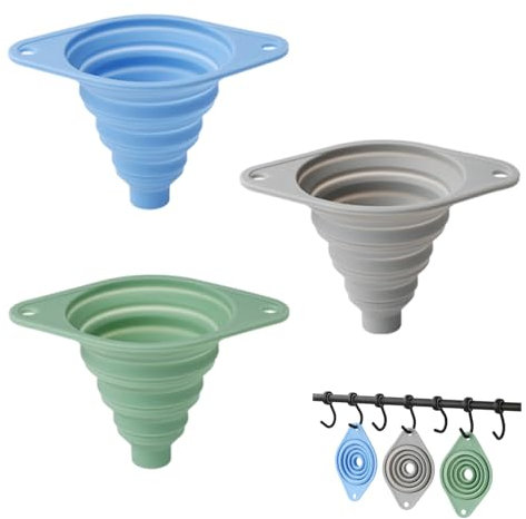 3Pcs Collapsible Funnel Set, Small Funnels for Filling Bottles or Containers, Silicone Funnel for Transferring Oil, Liquid, and Powder,Ideal for Kitchen, Garage, and Lab Use(Blue, Green,Gray)
