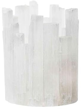 NKlaus Selenit Teelichthalter 11 x 8 cm in Kristallform – weißer Naturstein Kerzenhalter für Teelichter – energetisch und dekorativ – ideal für Meditation 16664