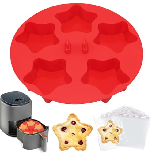 ZONBBEE Silicone Mini Air Fryer Muffin Cupcake Tray for Oven Baking,1 Pcs with 100bags Deep Muffin Tray Star Ramekins Cup Cake Pan for Air Fryer Liners Basket Accessories Baking Muffin Cakes Pudding