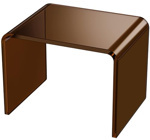 Dewrhiixe Acryl-Tritthocker, Kleiner transparenter Fußhocker für Badezimmer, Schlafzimmer, Küche, belastbar bis 113 kg, rutschfeste Matte gratis, Maße (32 x 24 x 24 cm) (Dunkelbraun, 32W×24D×24H cm)