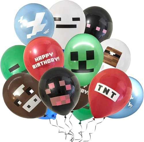 18Pcs P-ixel Balloons, Gam-ing Theme Party Supplies Pi-xel Birthday Decorations for Boys Girls Adults P-ixel Party Bag Fillers Room Deco