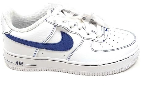 Nike Air Force 1 HJ4563 100 White/Deep Royal Blue,Scarpe Sportive in Pelle, Bianco/Blu,Suola Ammortizzata (Bianco, Sistema Taglie Calzature EU, Adolescente, Numero, Media, 38)