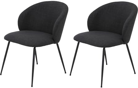 Hela Tische, 2er Set Esszimmerstuhl Graz, Webstoff in Anthrazit, XL Sitzbreite, Rundrücken, Metallfüße rund