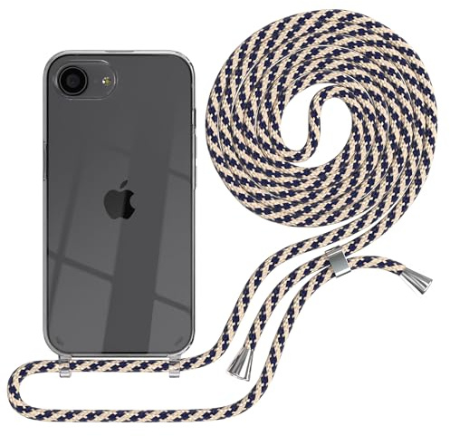 EAZY CASE Handykette kompatibel mit iPhone 16e Handyhülle mit Umhängeband, Handykordel mit Schutzhülle, Silikonhülle, Hülle mit Band, Stylische Kette für Smartphones, Taupe Camouflage - Clips Silber