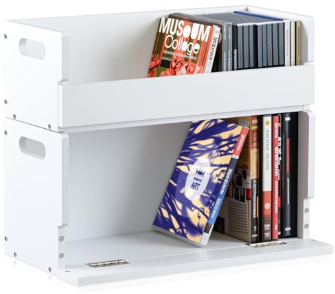 CroBlissful 2 Set Wooden DVD and CD Storage Box Cassette Tape Display Stand Holder Rack with Carrying Handle, Organizer Shelf for Movie Cases, Each Can Store up to 36 CDs and 26 DVDs (White)