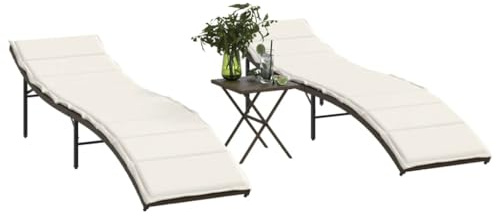 Qnhdfrt Sonnenliege Set 2 Stück mit Tisch PE-Rattan Braun Verstellbare Rückenlehne & Polsterkissen Gartenliege Strandliege Outdoor Lounge Möbel